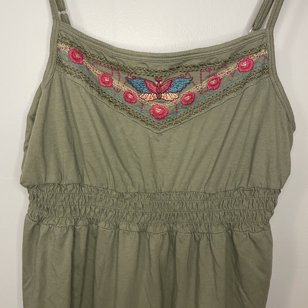 Johnny Was Top Dress Women's L Embroidered Boho Tank Tee Olive Green Floral - Picture 2 of 9